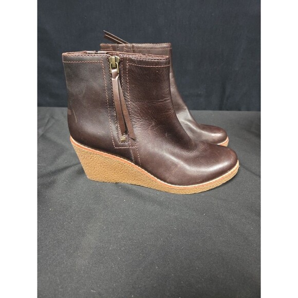 COLE HAAN Auden Waterproof Leather Wedge Ankle Boot Size 7 Chestnut Brown - Picture 3 of 6
